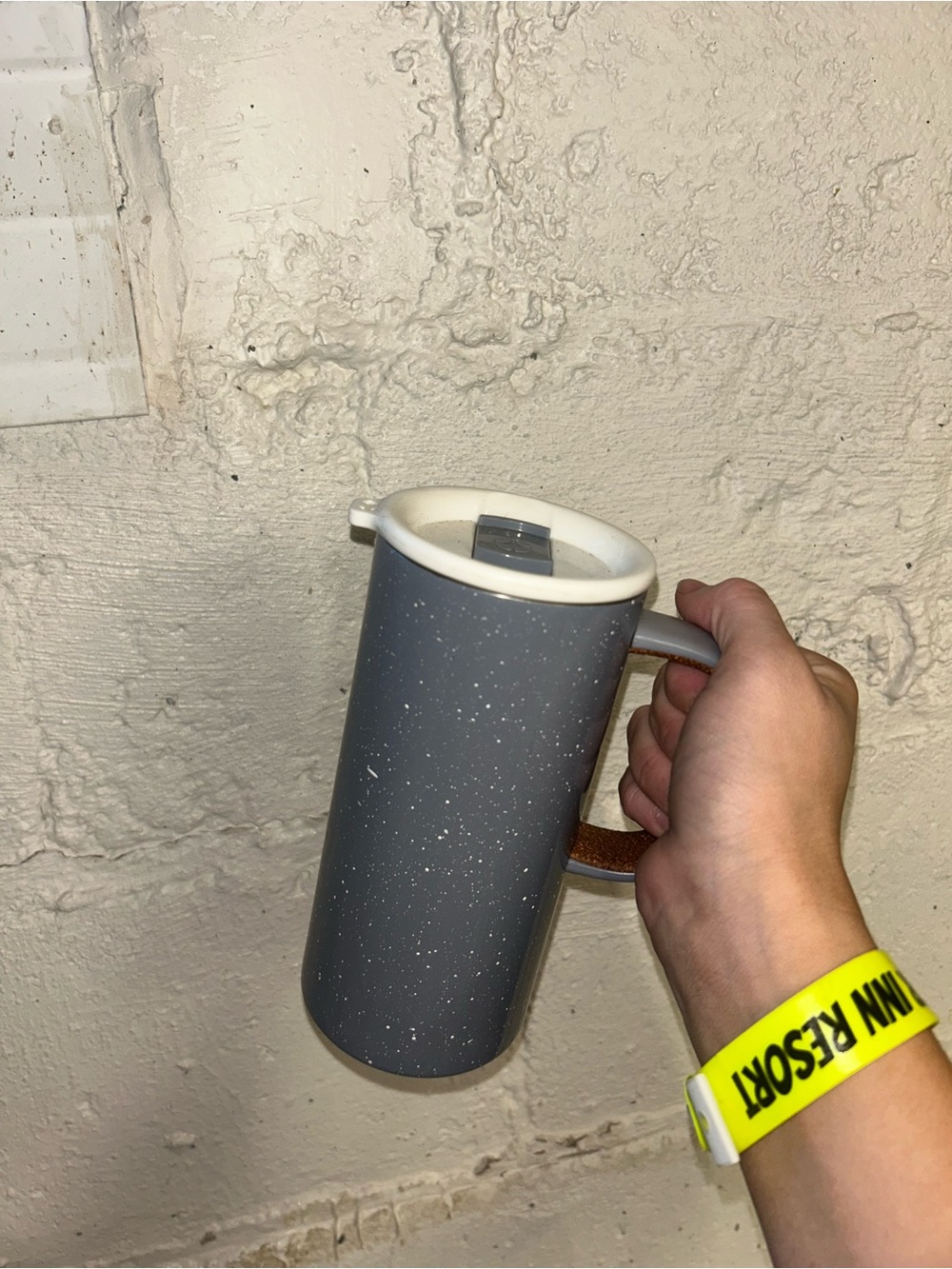 Gray Speckled Travel Mug with White Lid - Unbranded